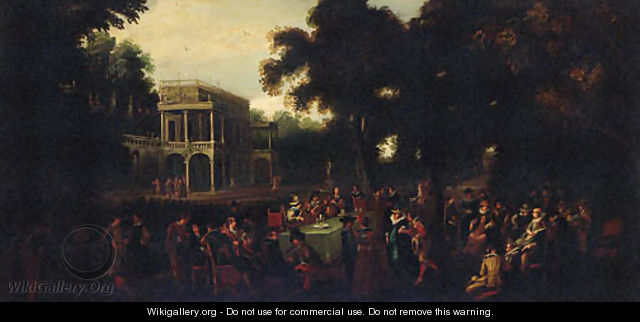A musical party in a garden by a palace - (after) Louis De Caullery