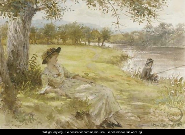 Reclining by the riverbank - George Goodwin Kilburne