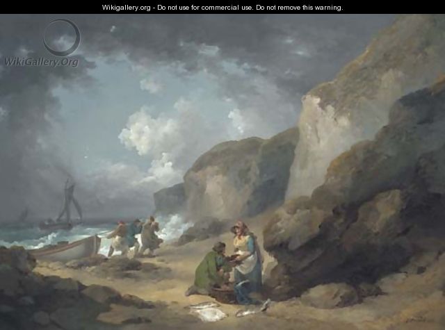 A coastal scene with fisherfolk on the shore - George Morland