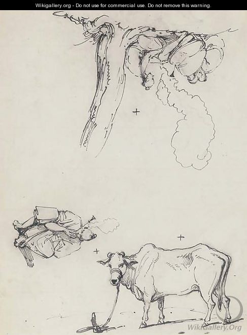 Studies of oriental figures and a cow - George Chinnery