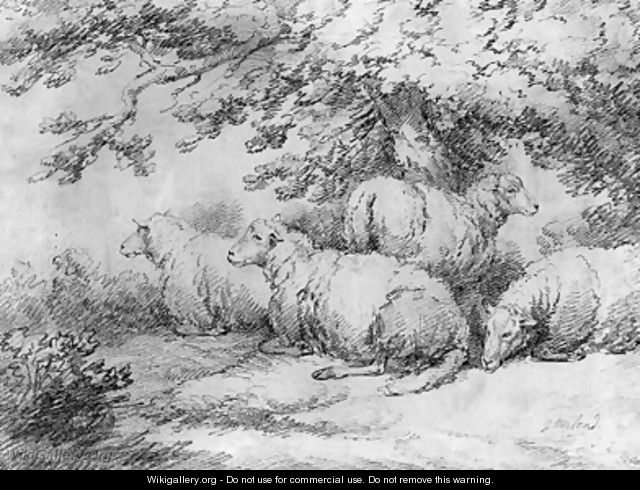 Sheep resting beneath trees - George Morland