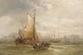 Congested coastal waters with a Dutch barge making ready to enter a busy harbour - George Chambers