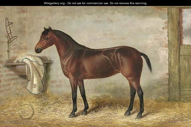 A bay hunter in a stable - George Earl