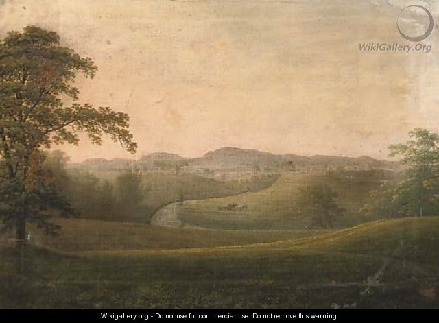 An extensive river landscape, possibly at Easby Abbey, Yorkshire - George Cuitt