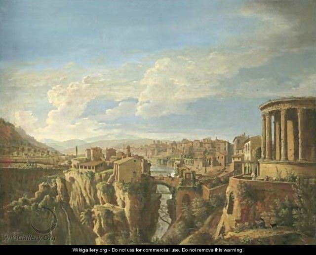 A view of Tivoli with the Temple of Vesta - Caspar Andriaans Van Wittel