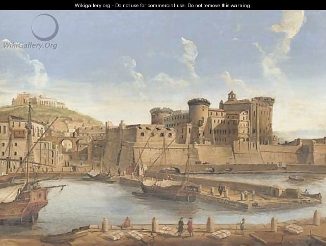 La Darsena delle galere View of Naples from the harbour, with a view of the Castel Nuovo and Capodimonte beyond - Caspar Andriaans Van Wittel