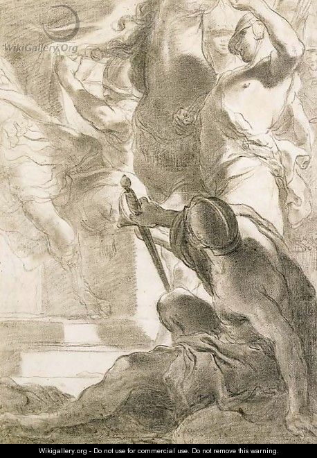 A seated soldier seen from behind, figures by a horse beyond - Gaetano Gandolfi