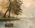 A rowboat by a mountainous lake - Gustave Moreau
