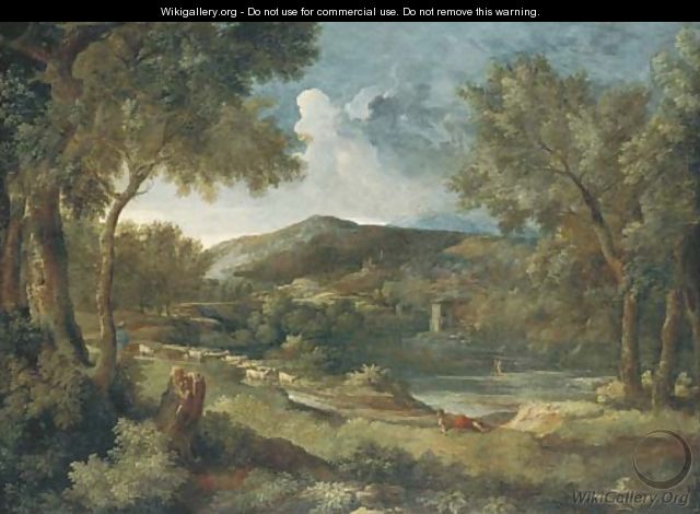 An Italianate river landscape with a shepherd and his flock - Gaspard Dughet Poussin