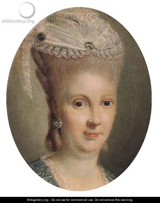Portrait of Luise, Duchess of Mecklenburg-Schwerin (1756-1808), small bust length, wearing a light blue dress with lace chemise - Georg David Matthieu