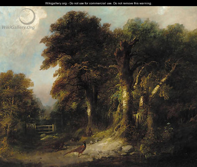 Pheasants and rabbits on a wooded track - George Armfield