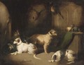 Hounds and terriers in a baronial hall - George Armfield