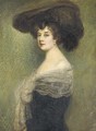 Portrait of a lady, half-length, in a black dress trimmed - French School