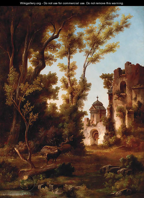 A stag by a ruin - French School
