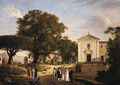 A view of the town square of Albano with monks walking before a Franciscan church 2 - French School