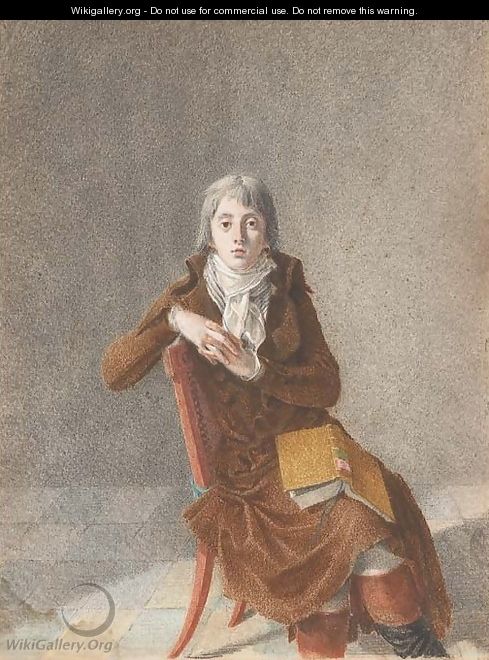 A seated man with an open book on his knees - French School