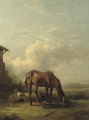 Sheep and a horse on a sunny afternoon - Friedrich Gauermann