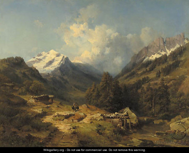 Travellers in a mountainious landscape - Friederich Eduard Pape
