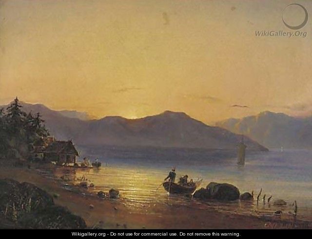 Setting off from the shore at sunrise - Fritz Sigfred Georg Melbye