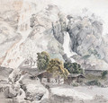 A Swiss farm at the foot of two waterfalls - Friedrich Salathe