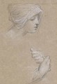 The head of a woman in profile to the right, with subsidiary studies of hands - French School