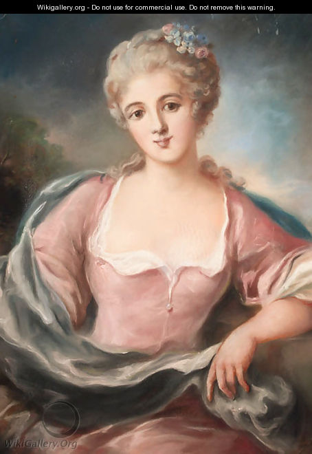Portrait of a young lady in a pink dress with flowers in her hair - French School