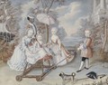 The children of a noble family playing in an elegant park attended by a page, a pug in the foreground - French School