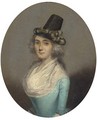 Portrait of a lady, half-length, wearing a black bonnet and blue dress - French School