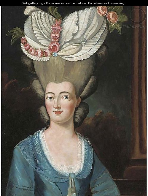 Portrait of a lady, bust-length, in an elaborate floral headress - French School