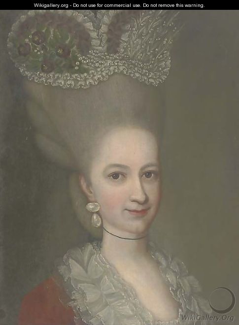 Portrait of a lady, bust-length, in a floral headdress - French School