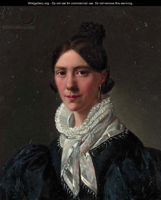 Portrait of a lady, bust-length, wearing a black dress with white lace collar - French School