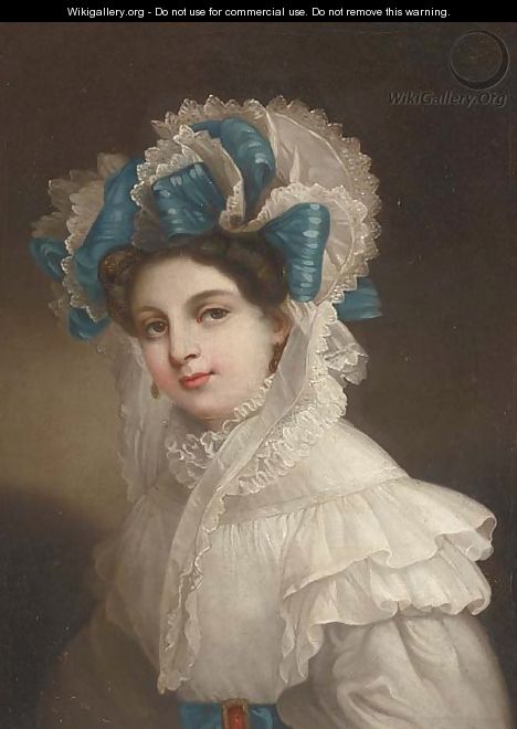 Portrait of a lady, bust-length, in an elaborate bonnet - French School