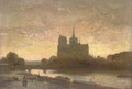 Notre Dame, Paris, at sunset - French School