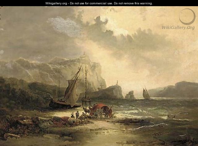 Unloading the boats on the shore - French School