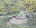 Woman Seated in a Park with Basket - Frederick Carl Frieseke