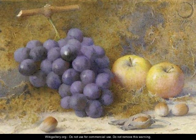 Still life with grapes, two apples and four hazlenuts - Frederick R. Spencer