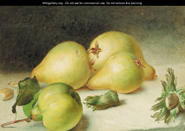 Still-life with a pear, quinces and beechnuts - Frederick Smallfield, A.R.W.S.