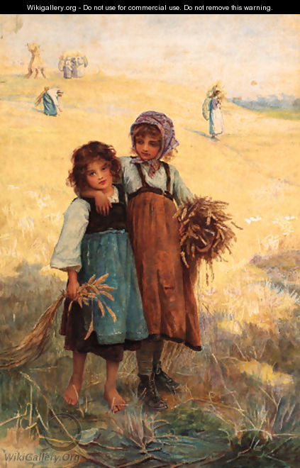 Young girls at the edge of a cornfield - Frederick Morgan