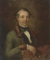 Portrait of a gentleman, traditionally identified as a member of the Holden family, half-length, holding an unframed canvas and quizzing glass - Frederick Lee Bridell