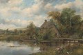 Figures in a boat by a Suffolk cottage - Frederick William Watts