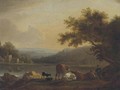 Figures and cattle on a river bank at evening - Frederick William Hulme