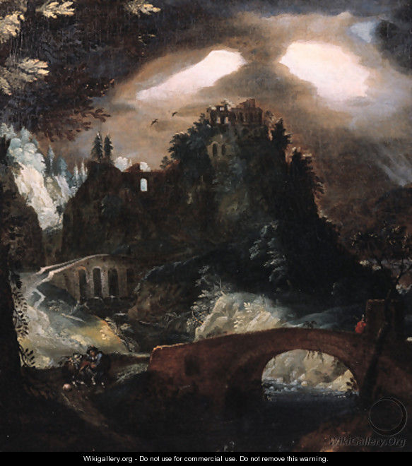 A fantasy landscape with thunderstorm at night - Frederik Valckenborch