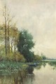 A fisherman in a punter in a polder landscape - Fredericus Jacobus Van Rossum Chattel