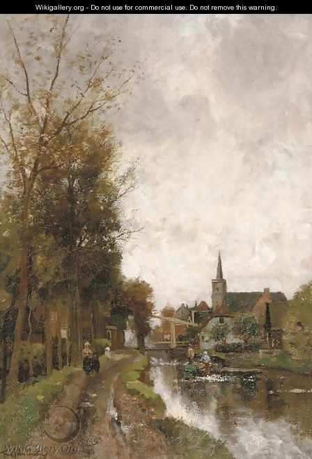 Houses along a river - Fredericus Jacobus Van Rossum Chattel