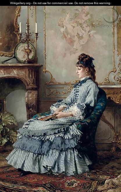 A seated girl in an elegant blue dress - Frederick Hendrik Kaemmerer