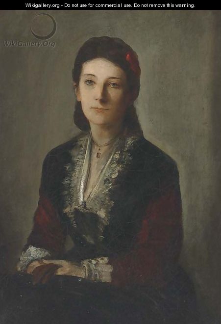 Portrait of Gertrud Grafin V. Werthern Nee Von Butlow, seated half-length, in a black dress - Franz von Lenbach