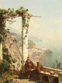 Monks on a terrace, with Amalfi beyond - Franz Richard Unterberger