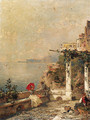 An Artist sketching on a Balcony, with Amalfi beyond - Franz Richard Unterberger