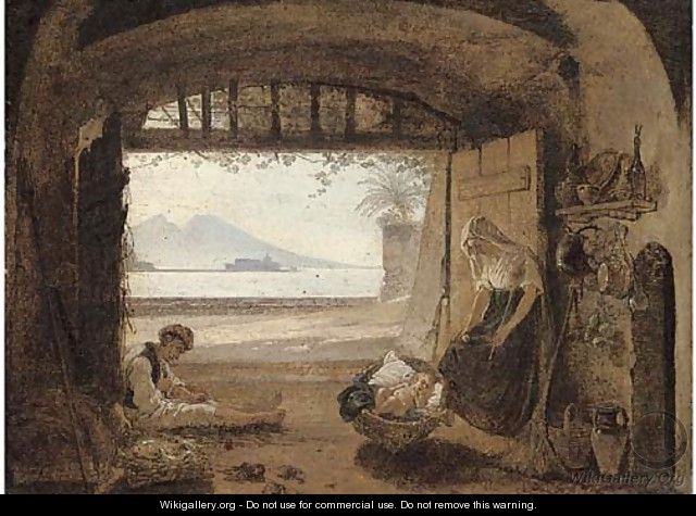 Neapolitan fisherfolk in a hut before the Bay of Naples - Franz Ludwig Catel