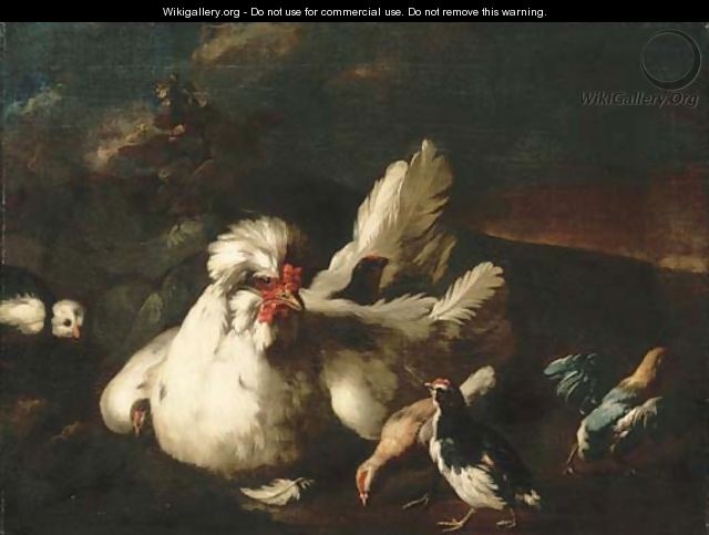 A hen and chicks in a landscape - Franz Werner von Tamm